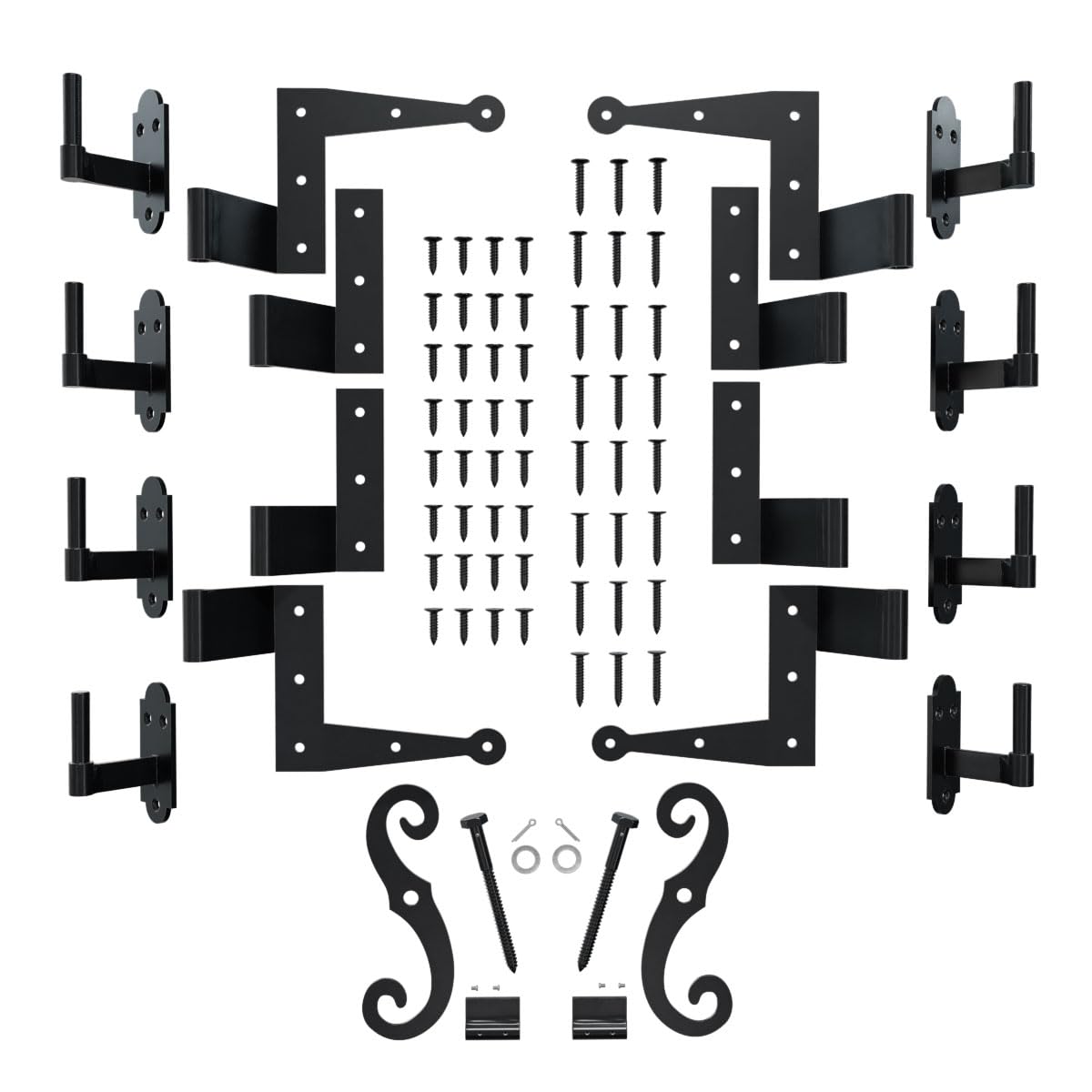 SteelTek L-Hinge with 2 1/4" Offset Shutter Kit, for Heights 60"-80" (Includes 4 L-Hinges, 4 Flat Hinges, 8 Pintels on Plate, 1 Pair S-Holdbacks w/Lag Bolt Shutter Support)