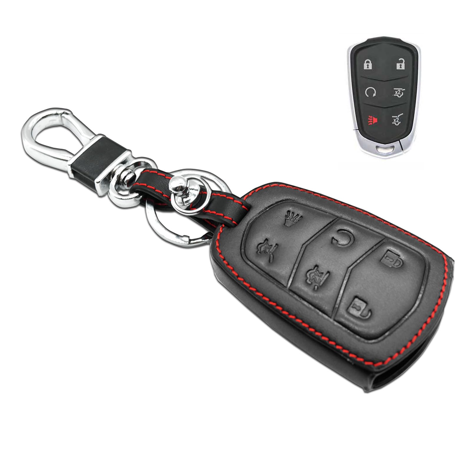 MECHCOS For 2015 2016 2017 Cadillac Escalade ESV HYQ2AB 6 Buttons Leather Keyless Entry Remote Control Smart Key Fob Cover Pouch Bag Jacket Case Protector Shell