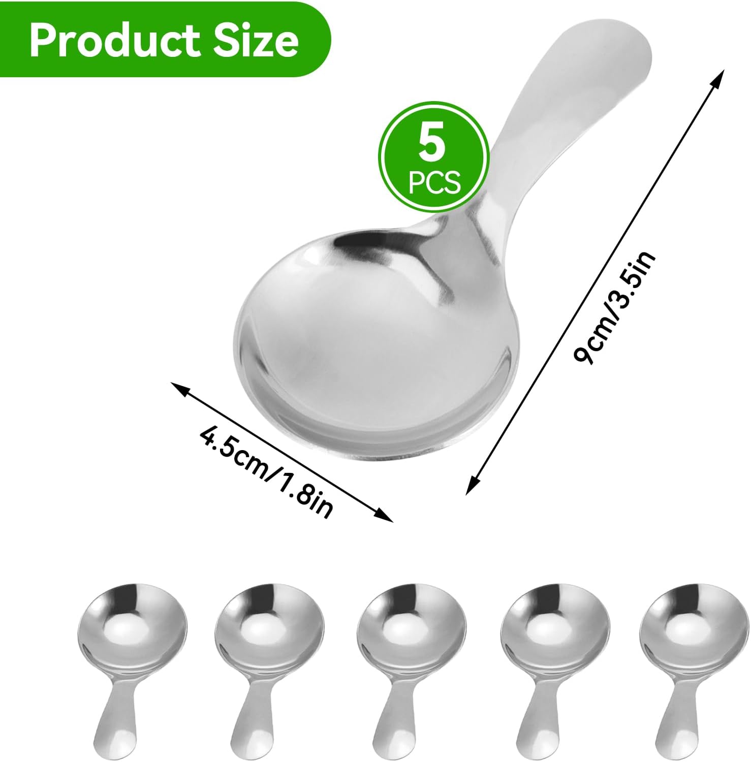 5PCS Ice Cream Scoop, Mini Silver Serve Candy Spoon Stainless Steel Short Handle Salt Condiments Dessert Condiment Spoons for Salt Sugar Condiments Coffee Tea Dessert(Silver) image 2