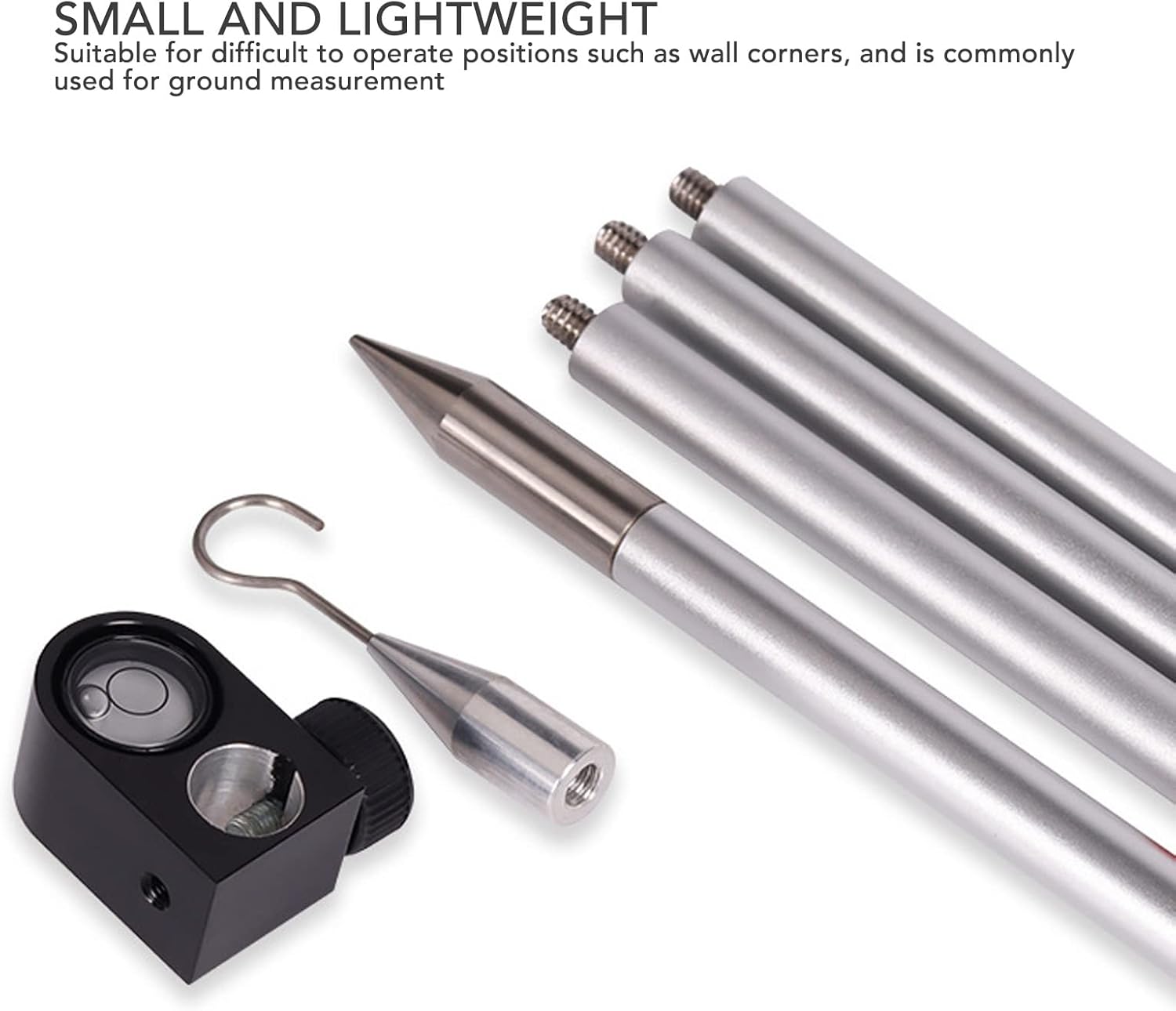 Prism Pole, Aluminum Alloy Surveying Prism Pole with 1/4" - 20 Thread Universal Total Station Prism Rod with Level Bubble for Construction and Land Surveying