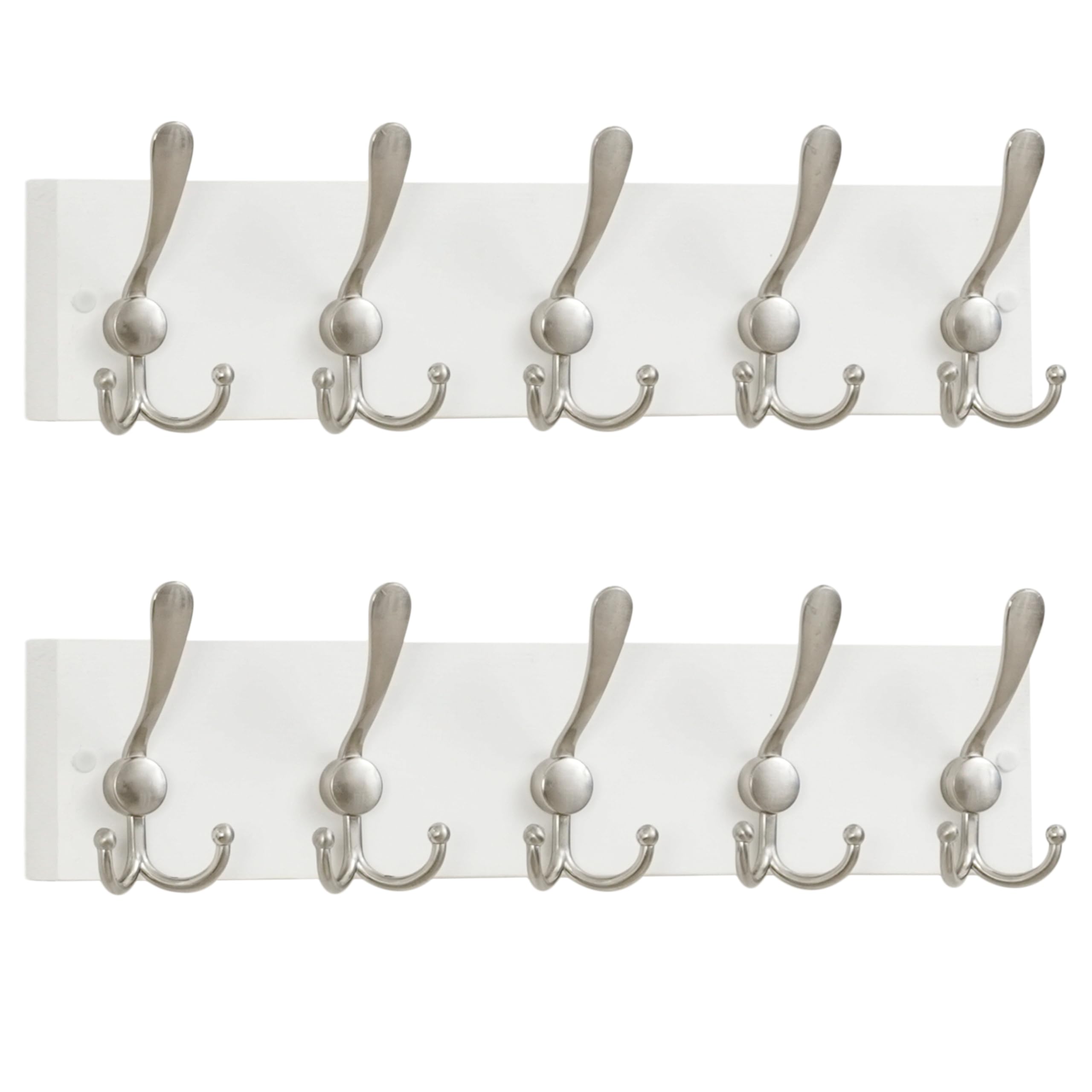 SKOLOO Creations White Solid Wood Wall Mounted Coat Rack, 5 Hooks, 16-7/8" Long - Kitchen, Mudroom, Entryway, Bathroom - Includes Mounting Hardware, Wall Coat Hanger, Towel Rack, Pack of 2