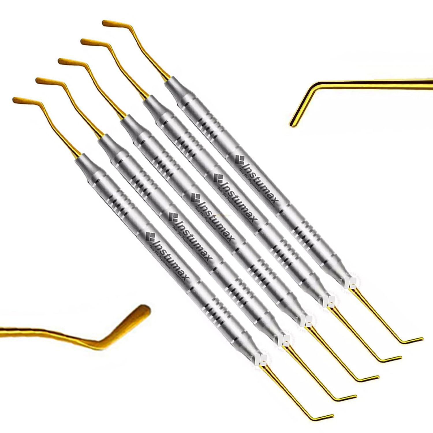5-Piece Restorative Composite Filling Instrument Set – Golden Titanium-Coated Spatula & Plugger Tools for Dental Restoration, Autoclavable, Rust-Resistant