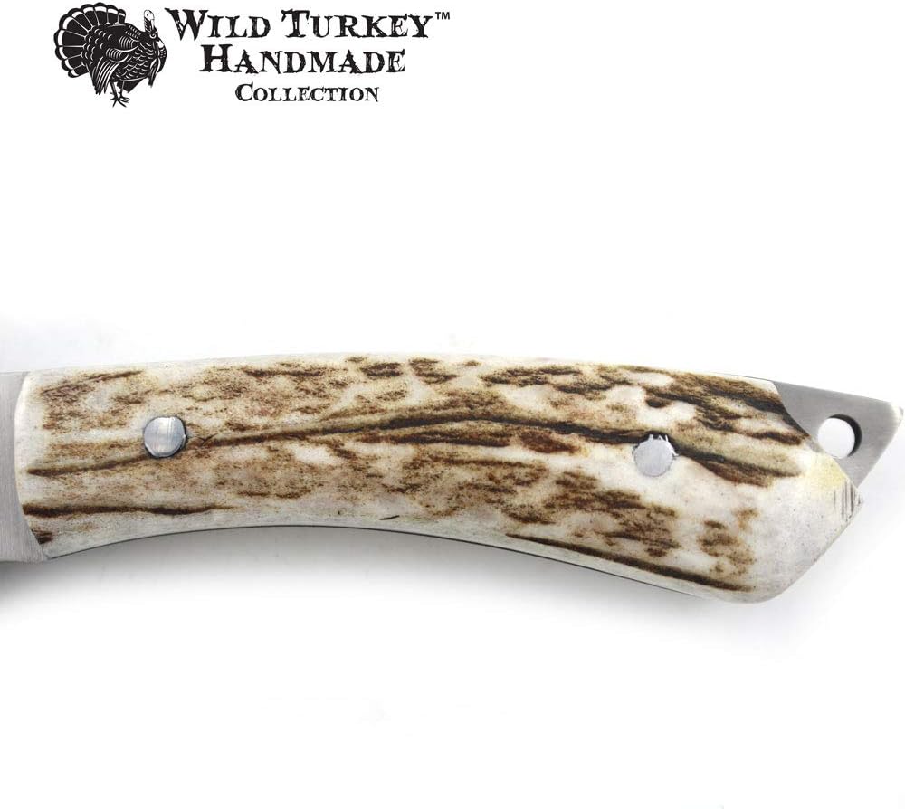 Wild Turkey Handmade Collection Full Tang Fixed Blade Gut Hook Skinner Knife w/Leather Sheath. (Stag) - Image 4