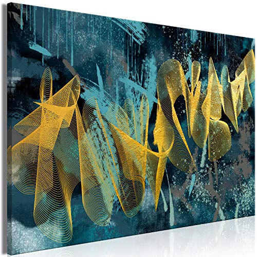 murando Impression sur Toile intissee Abstrait 120x80 cm tableau tableaux decoration murale photo image artistique photographie graphique 1 piece Textur bleu or n-A-1231-b-a