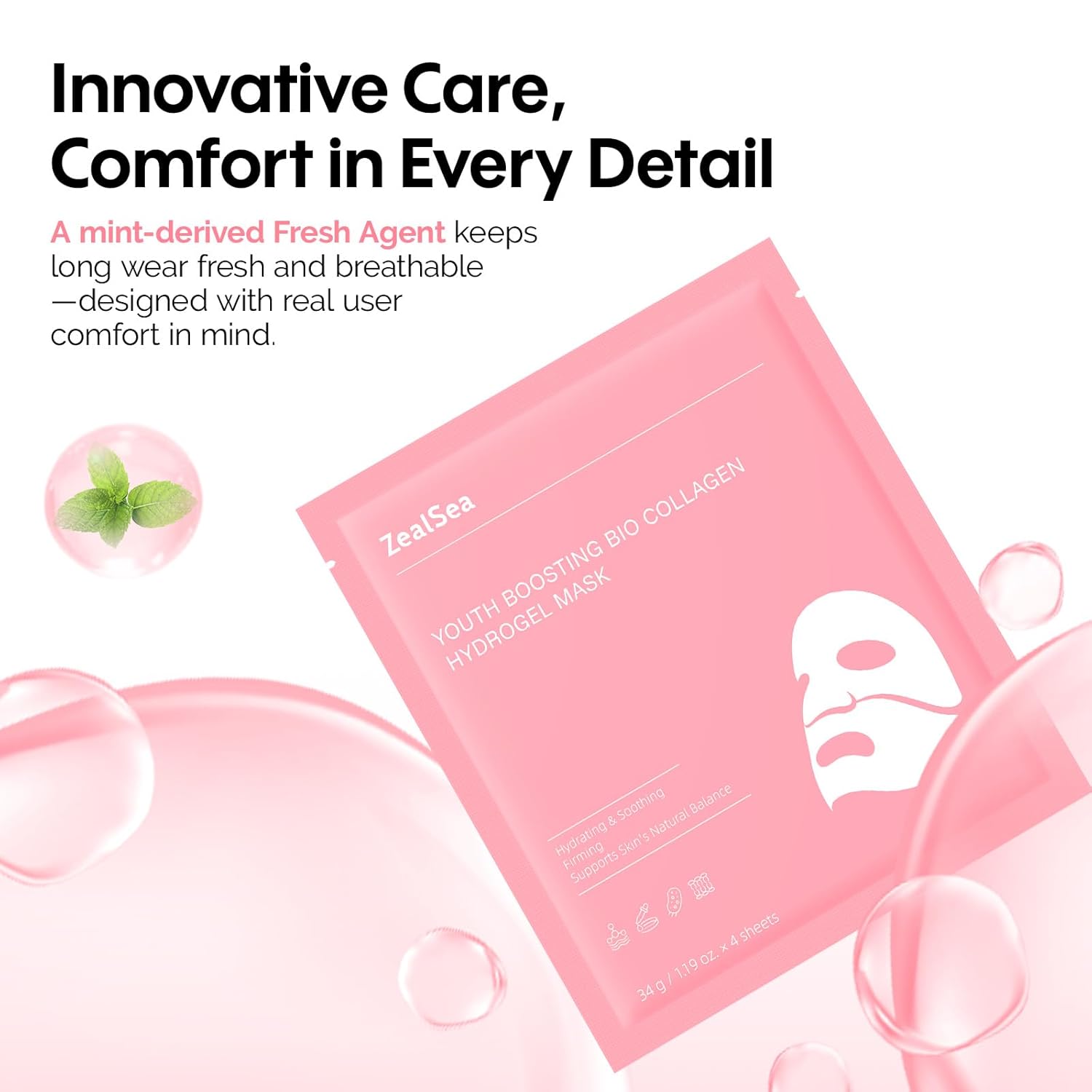 ZealSea Bio Collagen Wrapping Hydrogel Face Mask, Overnight Jelly Gel Sheet Mask for Glass Skin, Deep Hydration, Pore Care, Elasticity Improvement, Firming, Advanced Facial Skincare Solution, 4 Pack - Image 6