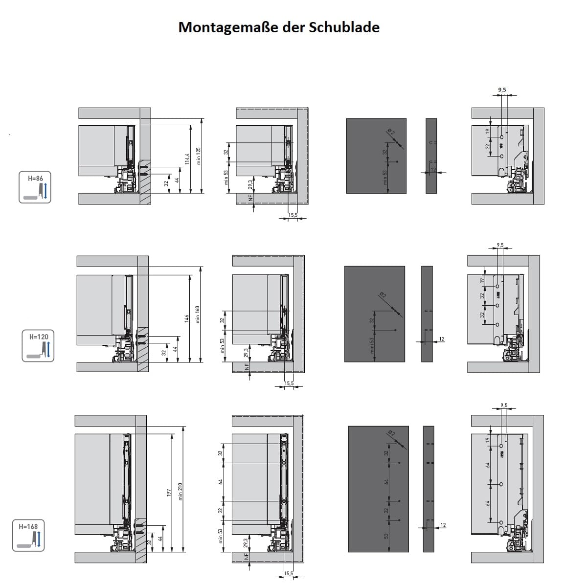 MS Beschläge Vollauszug Soft-Close Schubladensystem Weiß Schubkastensystem Milchglas Glaszargen Schubladenauszug 40kg Traglast (Länge: 400mm, Höhe: 86mm)
