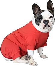 KUVEELA Pet 犬 服 犬術後服 術後ウェア フレンチブルドッグ パグ 長袖 エリザベスカラーに代わる オス メス 去勢 避妊 離乳 傷口保護（レッド、Ｓ）