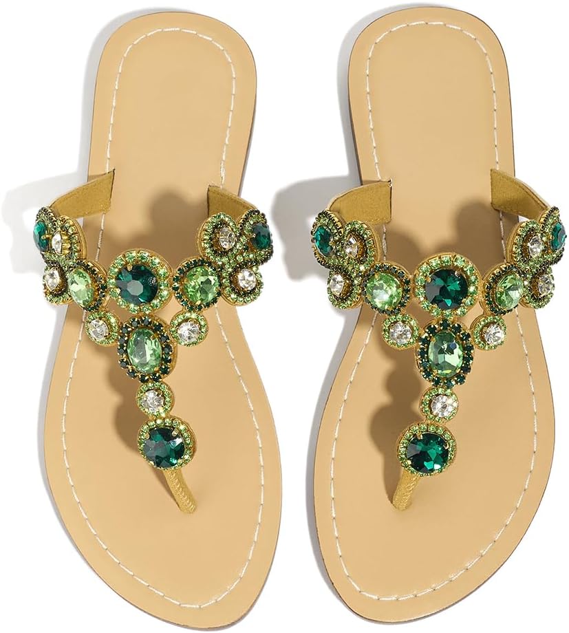 Bling Flip Flops for Women Fashion Sparkly Flat Sandals for Women Jewel Rhinestone Sandals Summer Wedding Beach Casual Vacation
