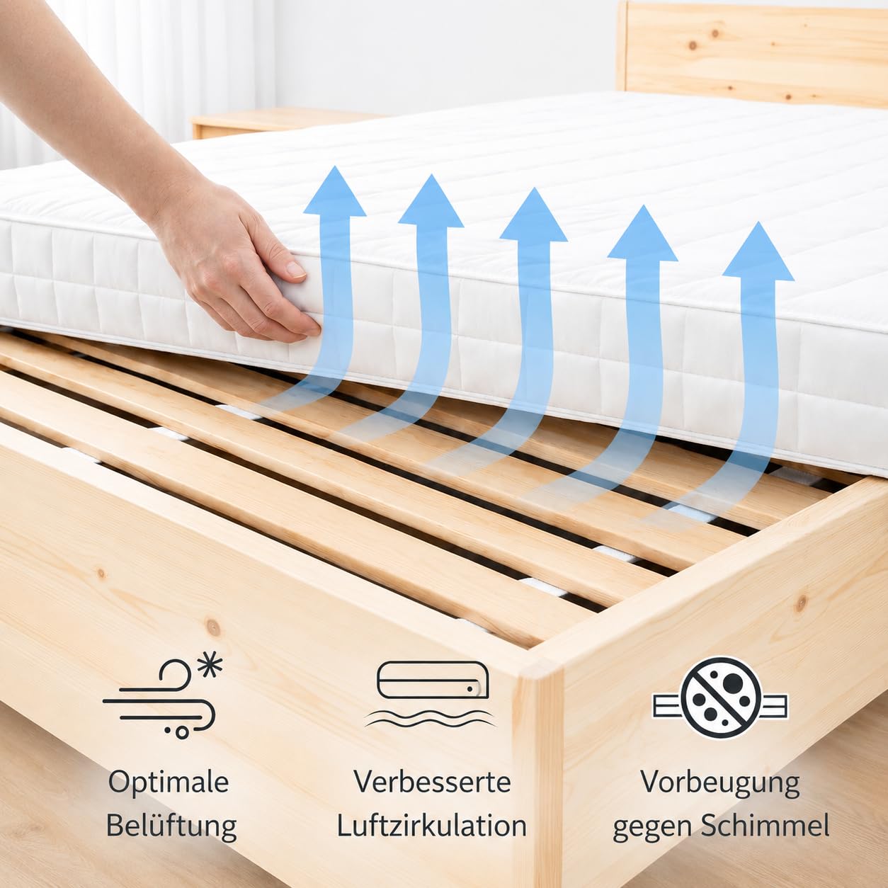 Verdone Rollrost Premium Lattenrost 140x200 cm aus Massivholz – mit 23 extra stabilen Latten, vormontiert, rollbar & stapelbar, Bettrost als Matratzenunterlage, 34 mm Leistenabstand