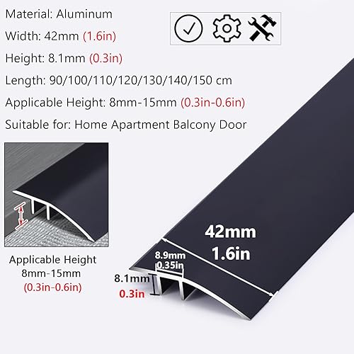 Miniatura 2 de Tira de transición de puerta Umbrales de puerta de metalRampa de transición de piso blancoUmbral de aluminio 1.654 in de ancho fácil de instalar con