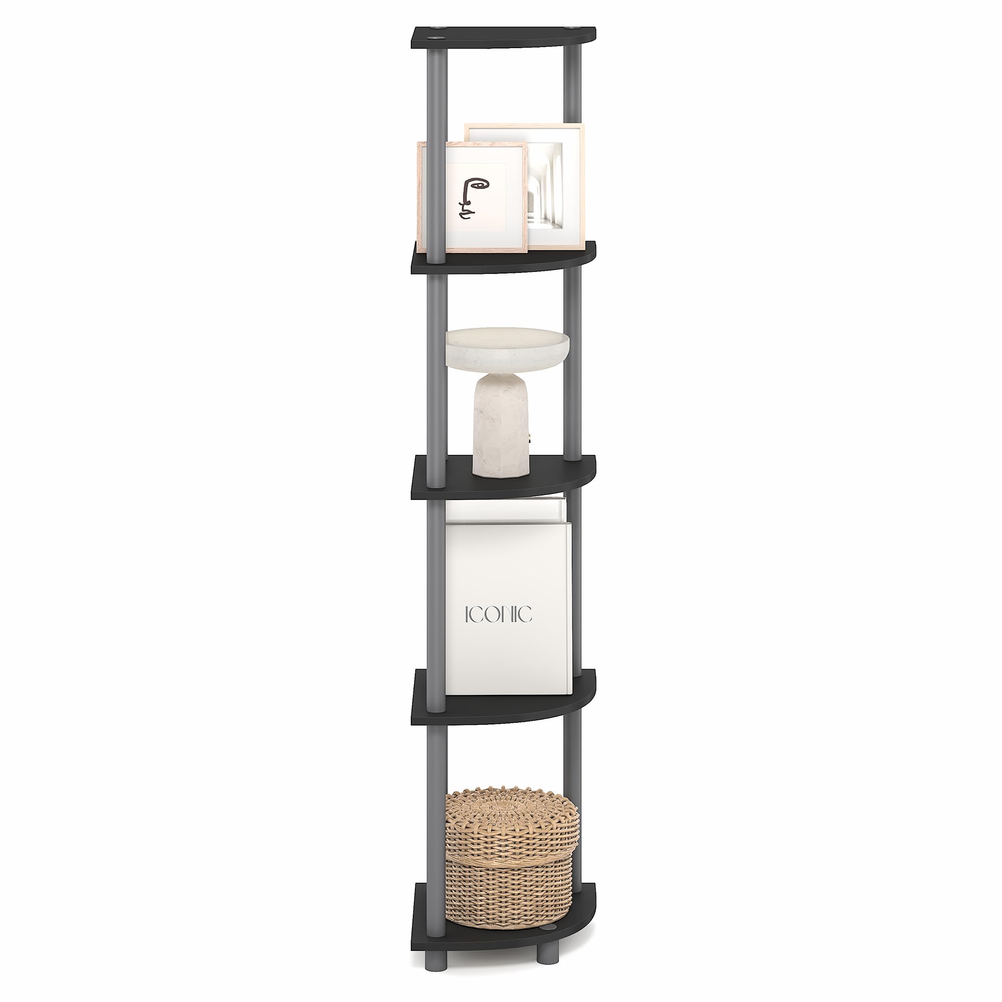 Furinno TURN-N-TUBE Scaffale Angolare, Libreria Angolare a 5 Ripiani, Scaffali di Stoccaggio Aperti, per Organizzazione e Ripostiglio, Soggiorno, Home Office, Garage, Camera da Letto, Nero Semplice