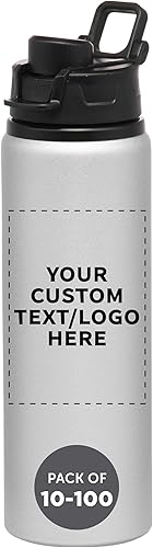 DISCOUNT PROMOS Botellas de agua de aluminio personalizadas con tapas a presión, juego de 100 unidades, paquete a granel personalizado,