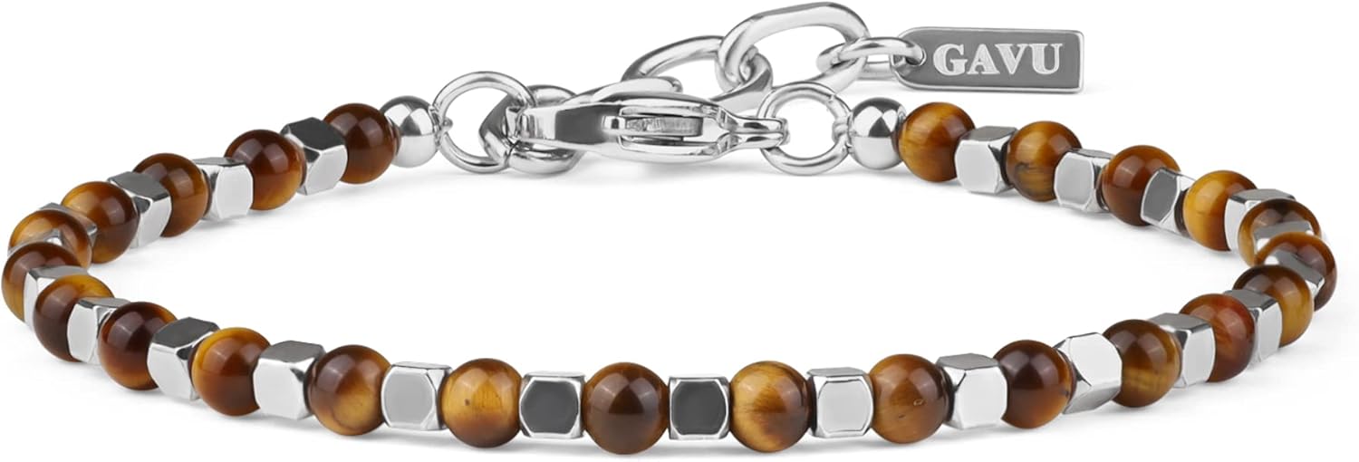 GAVU Italian Men’s Beaded Bracelet, Crystal Bracelet for Men 4mm