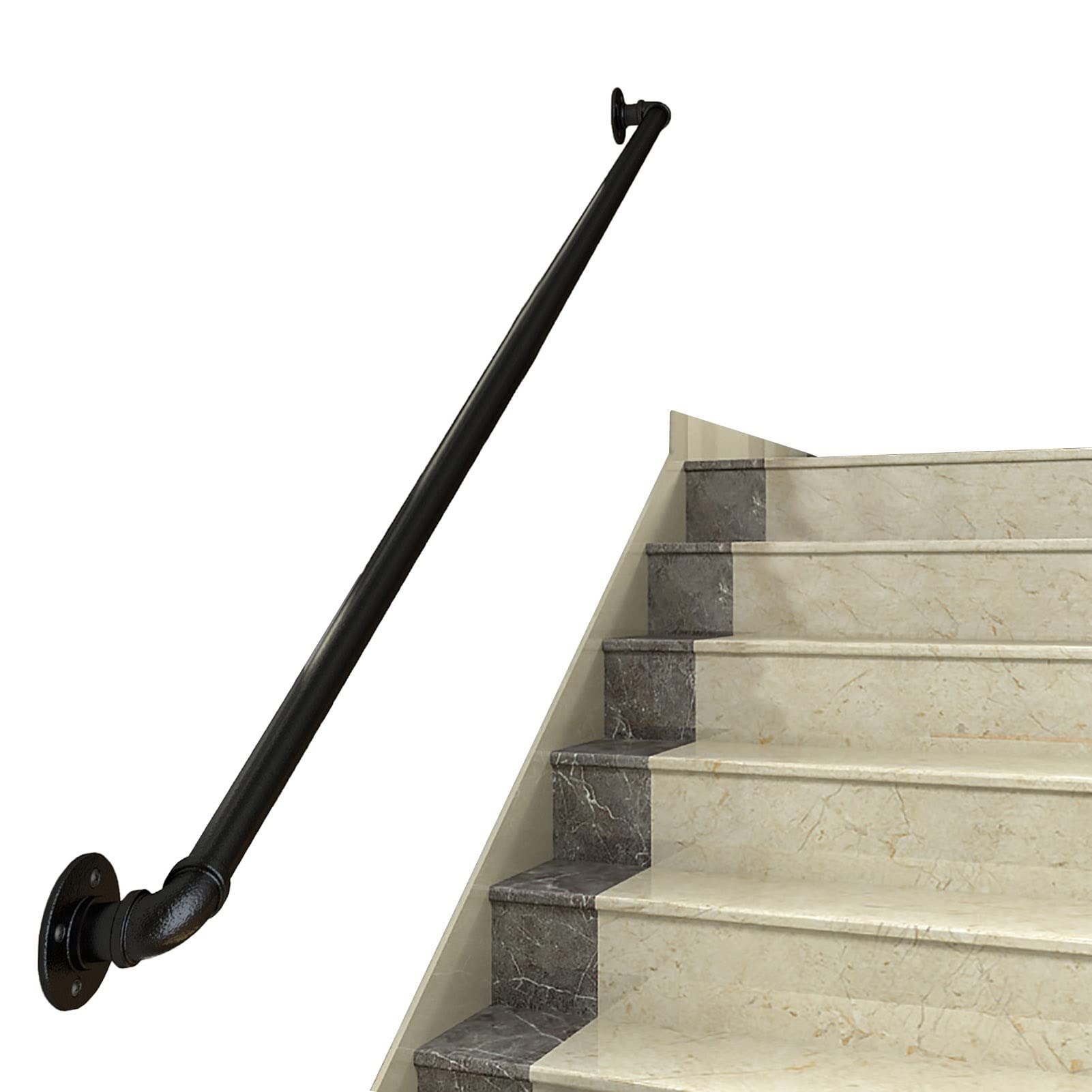 ADVAP Kit corrimano Scale Nero | Resaggio delle Scale Guardrail Safety Grab Bar | Ridinga di binari in Ferro battuto a Parete per Uso Interno Esterno (Size : 1.2m)