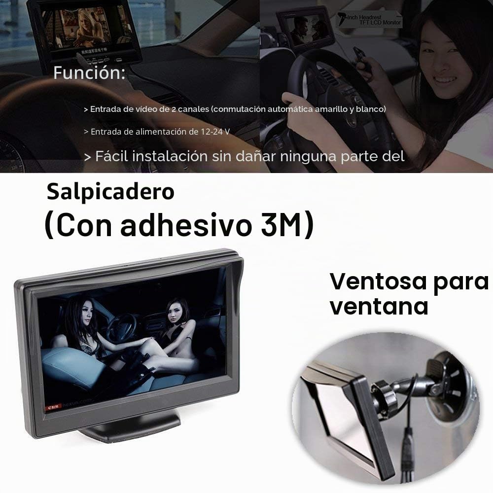 5 Coche Camión Monitor, 12-24 Ancho, In-Coche TFT LCD Pantalla, Succión Copa & Dash Estar Dual Soporte Montaje, 2 RCA Canal para Reserva Cámara / Trasero Vista / DVD / Media Player