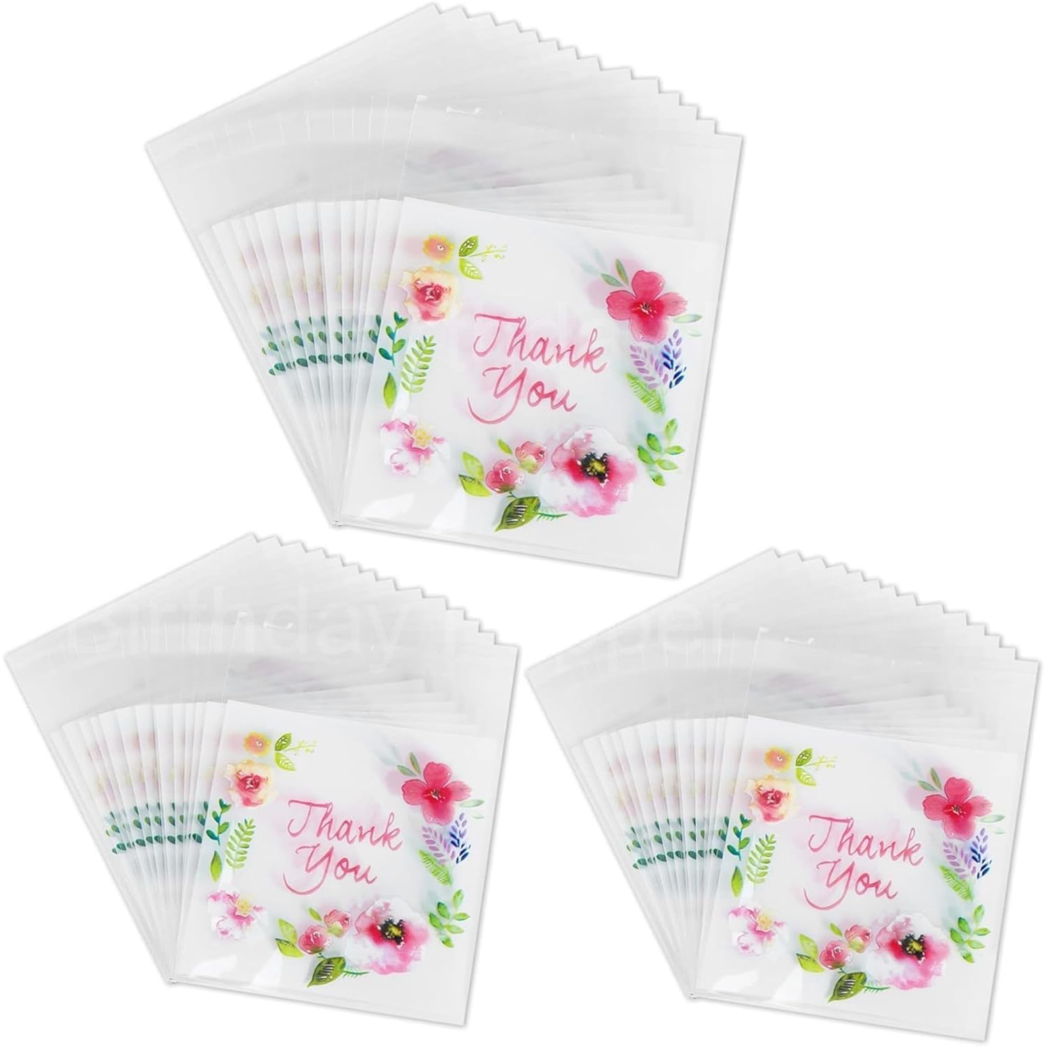 Birthday Popper 100 Pcs Floral Thank You Gift Pouches (10 x 10 cm) | Small Self-Adhesive Treat Bags with Transparent Design for Chocolates, Cookies, Jewelry, Snacks, Return Gifts & Weddings-image-37