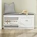 Haotian Shoe Storage Bench Entryway, Shoe Cabinet Bench with 2 Flip Drawers & Cushion, Modern Design Shoe Organizer for Hallway, White FSR64-W