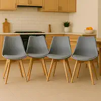 Kit 4 Cadeiras para Sala Mesa de Jantar Leda Wood Saarinen Base de Madeira Cinzas