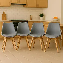 Kit 4 Cadeiras para Sala Mesa de Jantar Leda Wood Saarinen Base de Madeira Cinzas