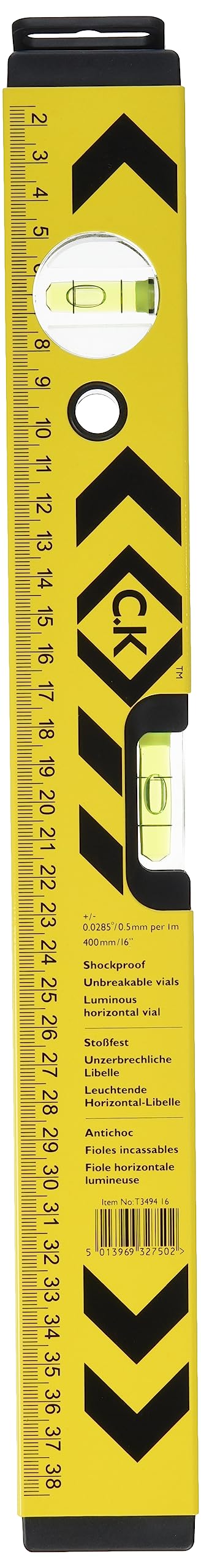 CK Tools T3494 16 Box Section Spirit Level Aluminium 400mm / 16"" 2 Vial