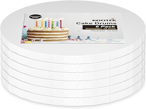 Miniatura 25 de Kootek Tablas para tartas redondas de 12 pulgadas, 1/2 pulgadas de grosor, bordes profesionales totalmente envueltos, suministros de decoración