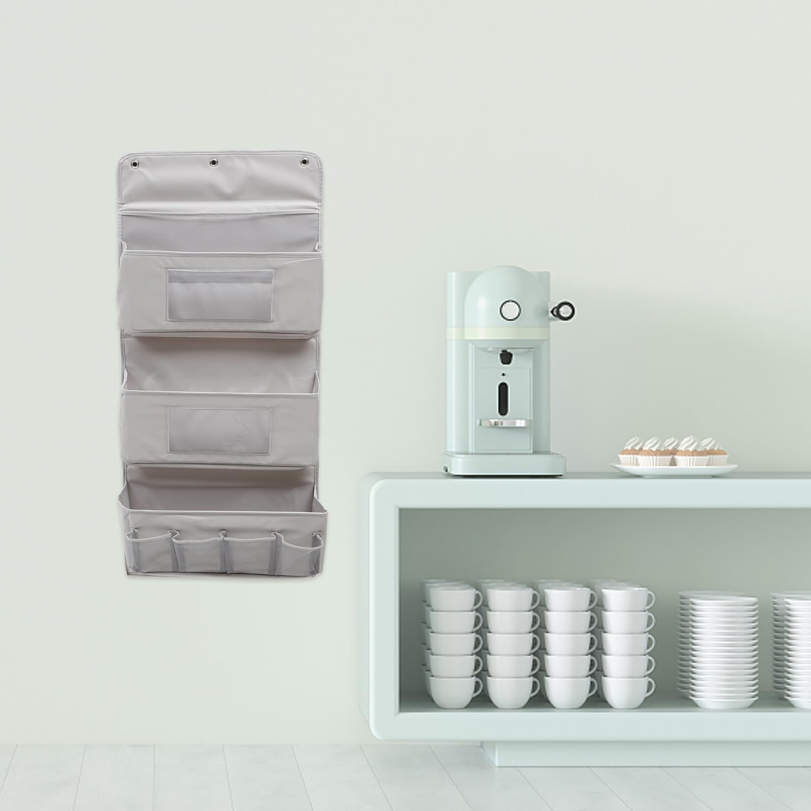 TOPBATHY Bolsa De Almacenamiento Colgante para Armario y Puerta, 3 Capas, Tela Gris, Organizador De Pared para Hogar, Dormitorio y Sala, Práctico Espacio De Guardado