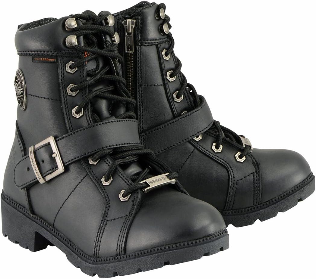 Milwaukee Leather MBL9326WP Women’s Premium Black Leather Lace-Up Waterproof Motorcyle Rider Boots Milwaukee Leather MBL9326WP Women’s Premium Black Leather Lace-Up Waterproof Motorcyle Rider Boots