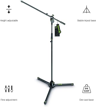 Gravity MS 4321 B - Microphone Stand with Folding Tripod Base and 2-Point Adjustment Boom
