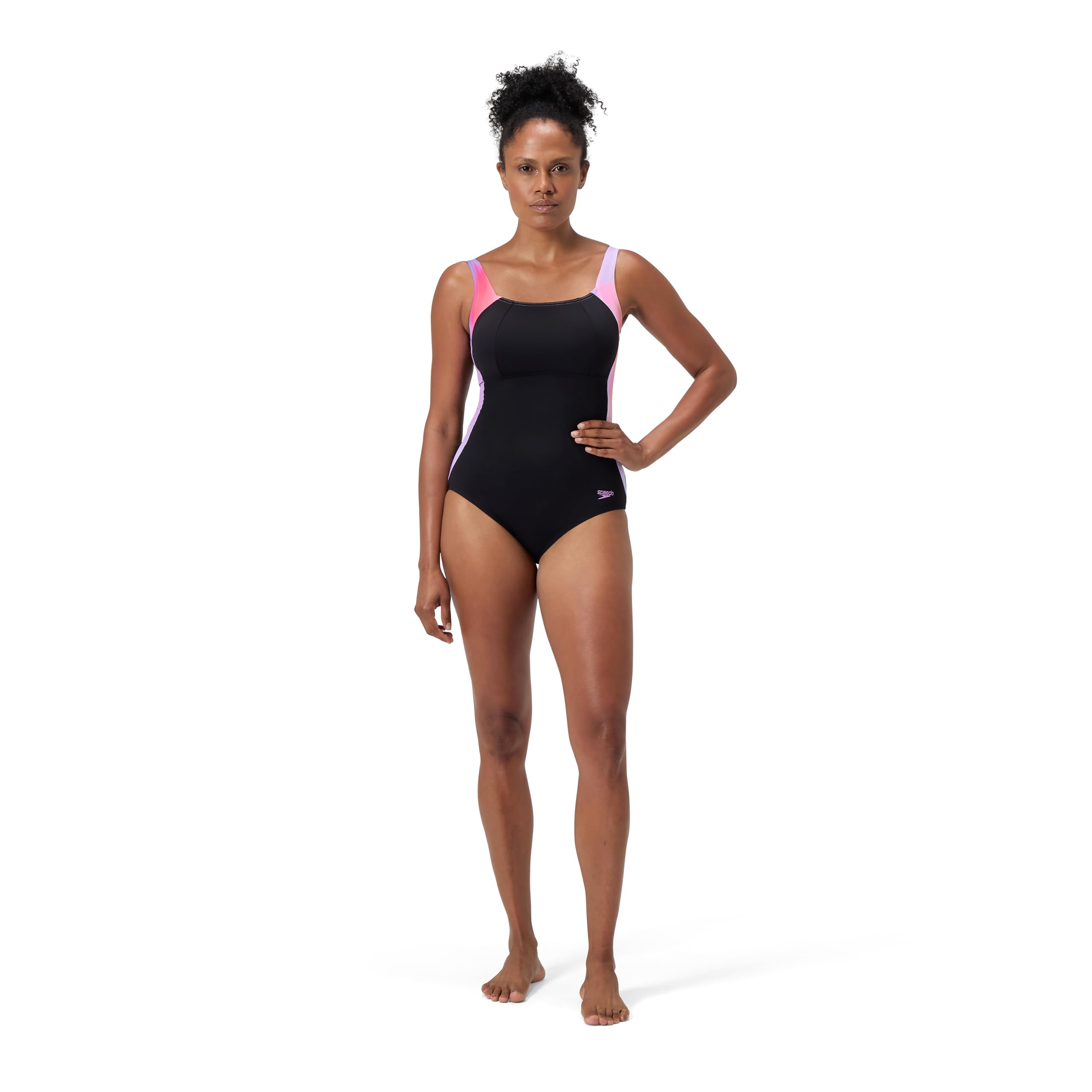 Speedo Women's Shaping Lunalustre Printed One Piece Swimsuit | Shapewear | Beach and Holiday Swimwear, Neon Violet, 32