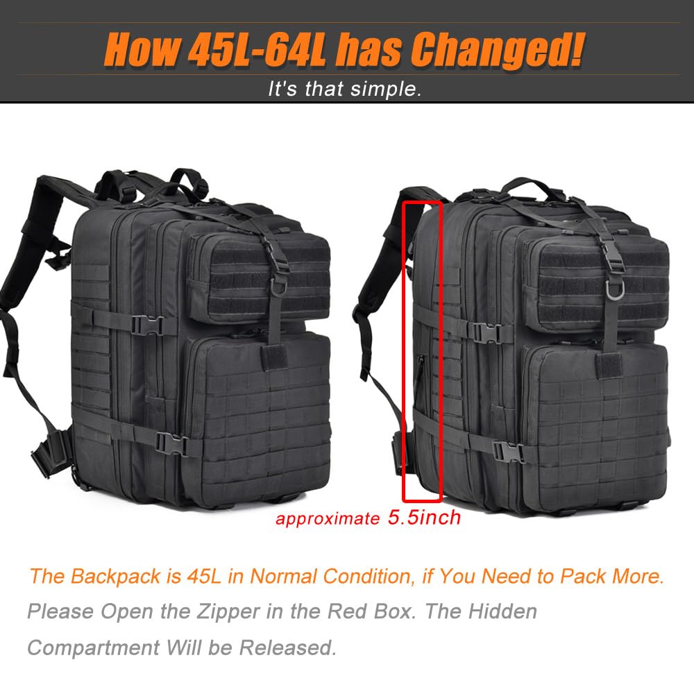 Mochila militar táctica grande Molle 64L, bolsa de senderismo, Negro -, Moderno 6