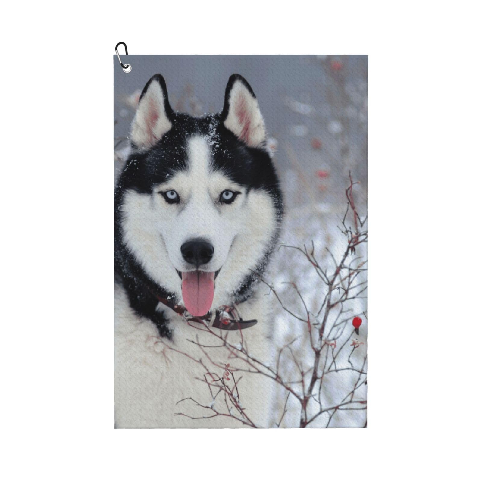 Hnnkloy Husky In Winter, 16x24 in Portable Waffle Golf Towels with Carabiner Clip for Golf Bag