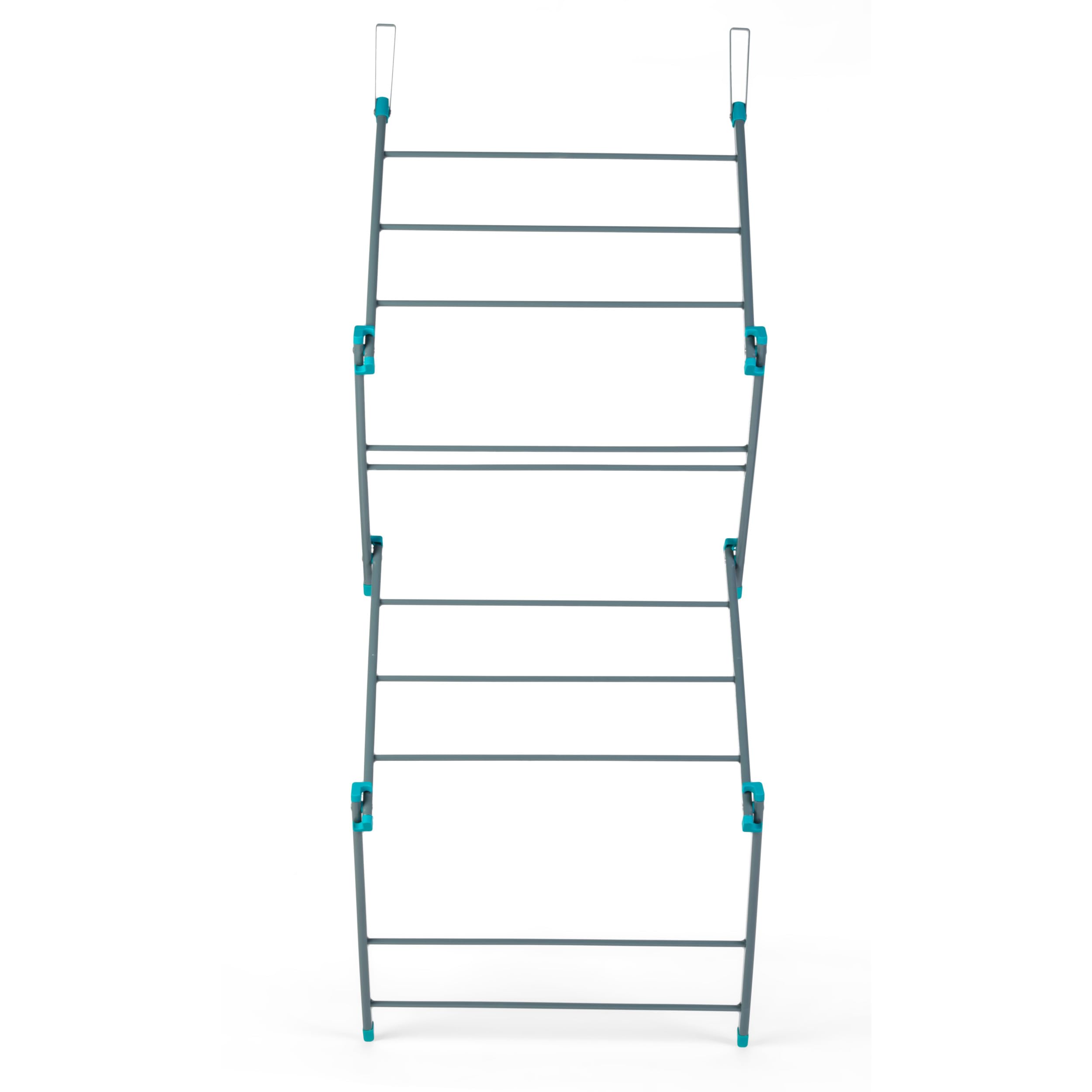 Beldray Grey/Turquoise La081117eu7 Overdoor Clothes Airer – Foldable 10-Bar Drying Rack, Hanging Laundry Airer With 5 M Drying Space, 4 Kg Capacity, Space-Saving Towel Rack, Foldable Design For Easy Storage,