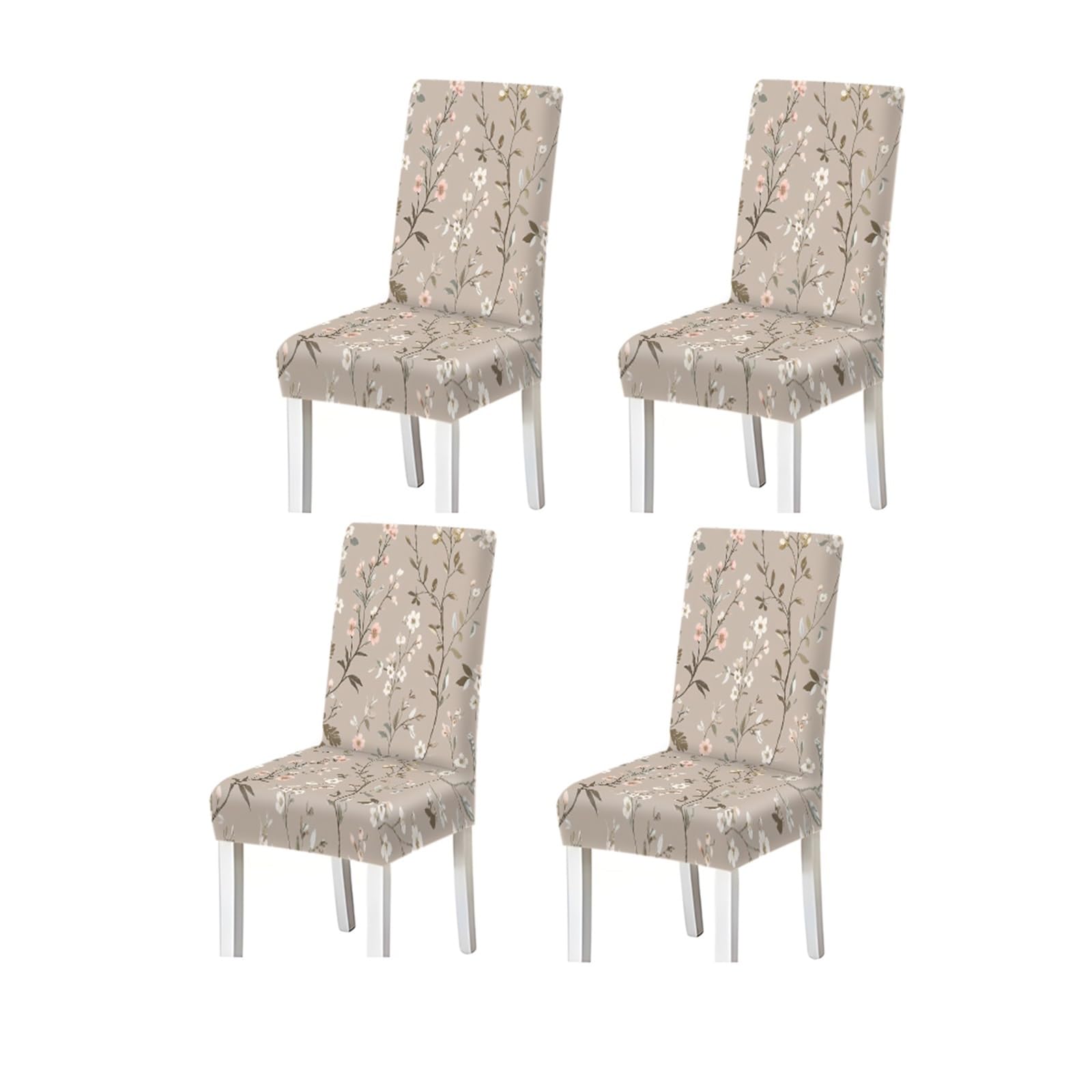Bosuybn One Color Beige Pink Floral Branch Print Dining Chair Covers, Stretch Slipcovers For Home Kitchen Dining Room Party, 2/4/6Pcs Furniture Protectors For Home Dining Room(4Pcschair Cover)