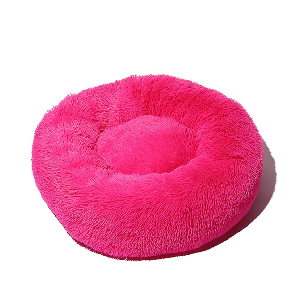 Lukery Dog Cat Donut Bed, Fluffy Plush Puppy Kitten Cuddler Round Bed, Warm and Soft Pet Cosy Anti Anxiety Beds for Small/Medium/Large Dogs (100CM,Dark pink)