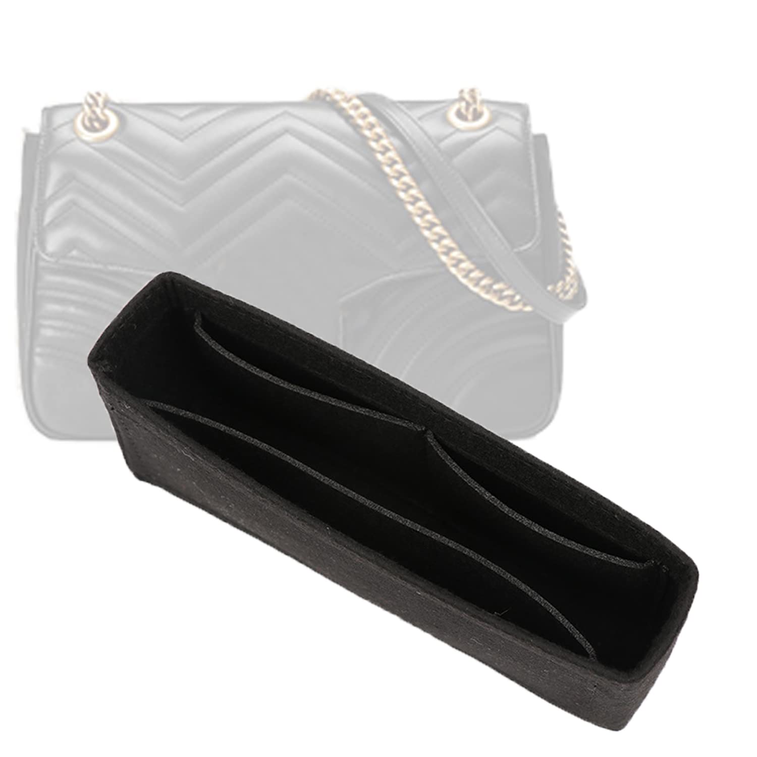 D.DUO Purse Organizer Insert Felt With Pockets, Mini Handbag Tote Shaper for GG Marmont Matelasse Shoulder Bag, Turn Your Purse Into A Crossbody (Black, Large)