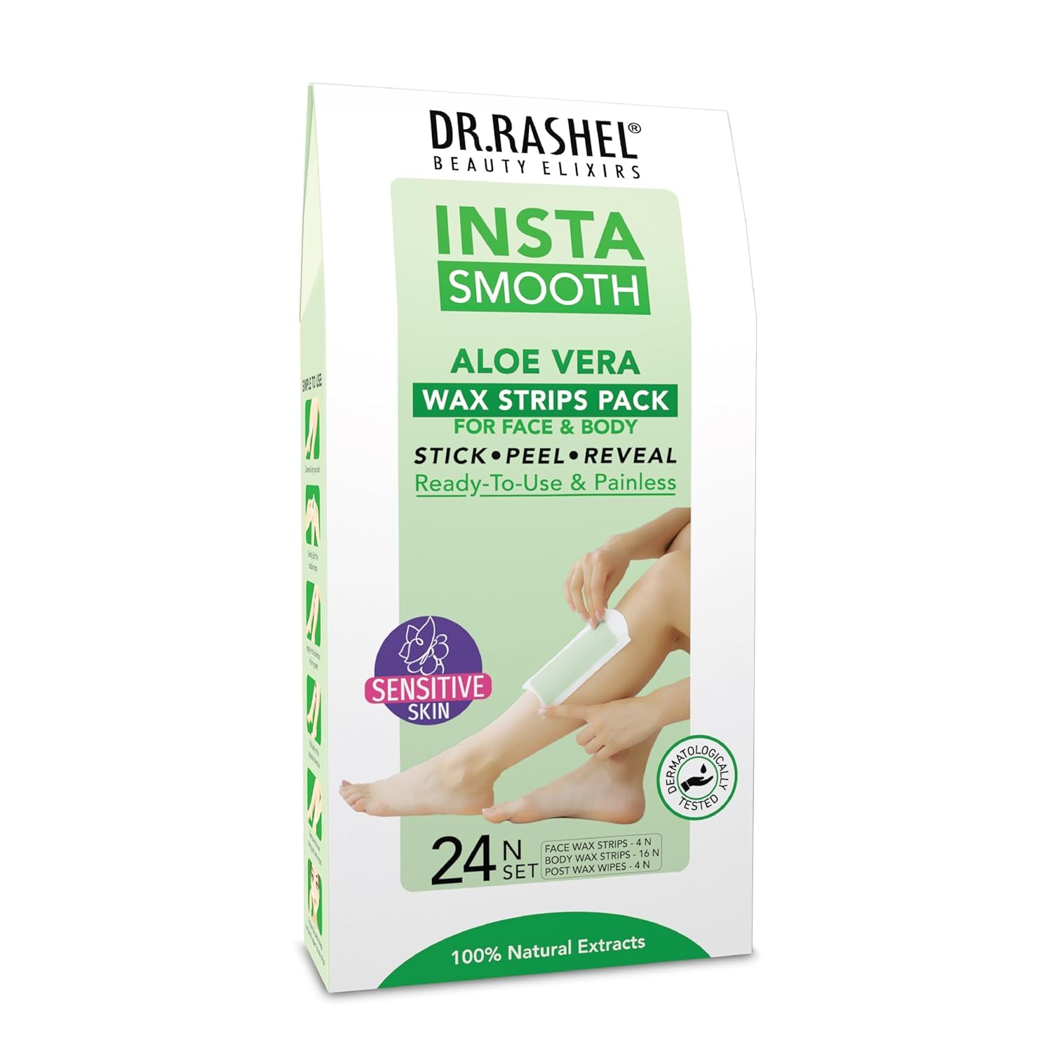 DR.Rashel Insta Smooth Aloe Vera Wax Strips Pack for face and body(24 Wax Strips)-image-33