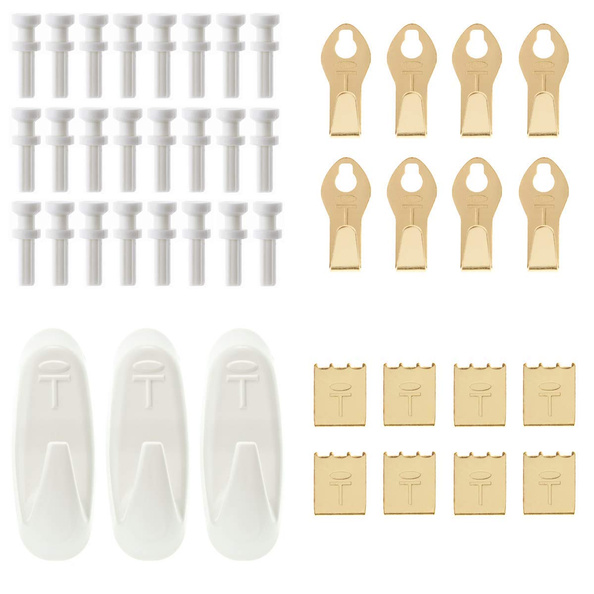 Takker White|Beige|Yellow Takker® Hardwall Refill Pack Of 24 - 8 Picture Hooks, 8 Canvas Print Hangers, 3 Multi-Purpose Hooks - Hang Up To 12Kgs - For Pictures, Canvas, Utensils And Tools