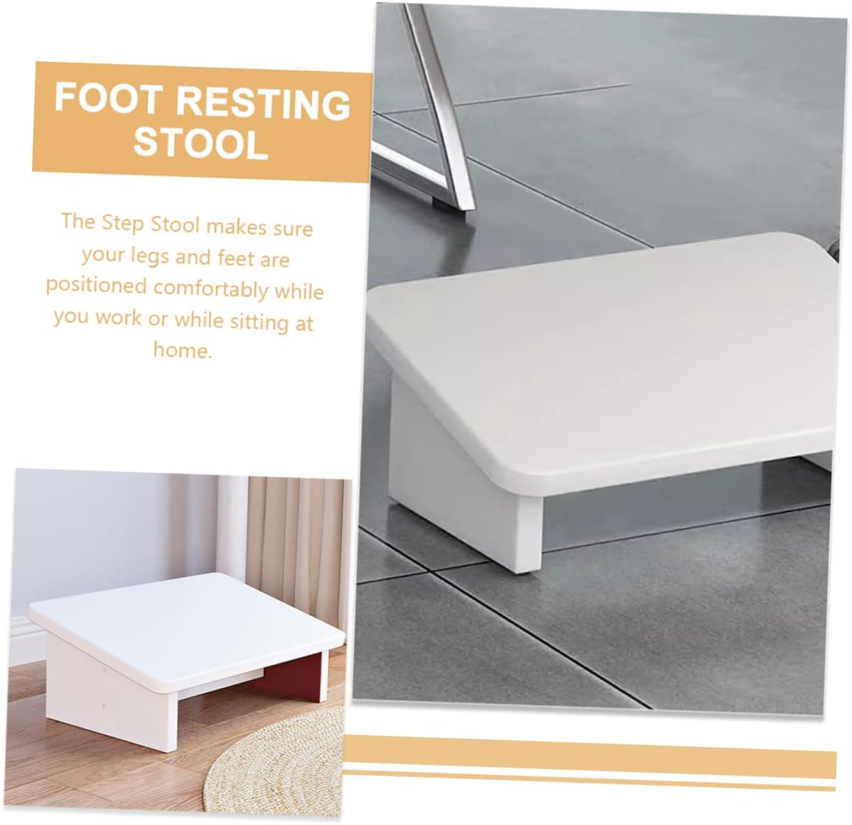 Ergonomic Foot Rest for Desk Bed Non-Slip Wooden Step Stool for Home Office Use