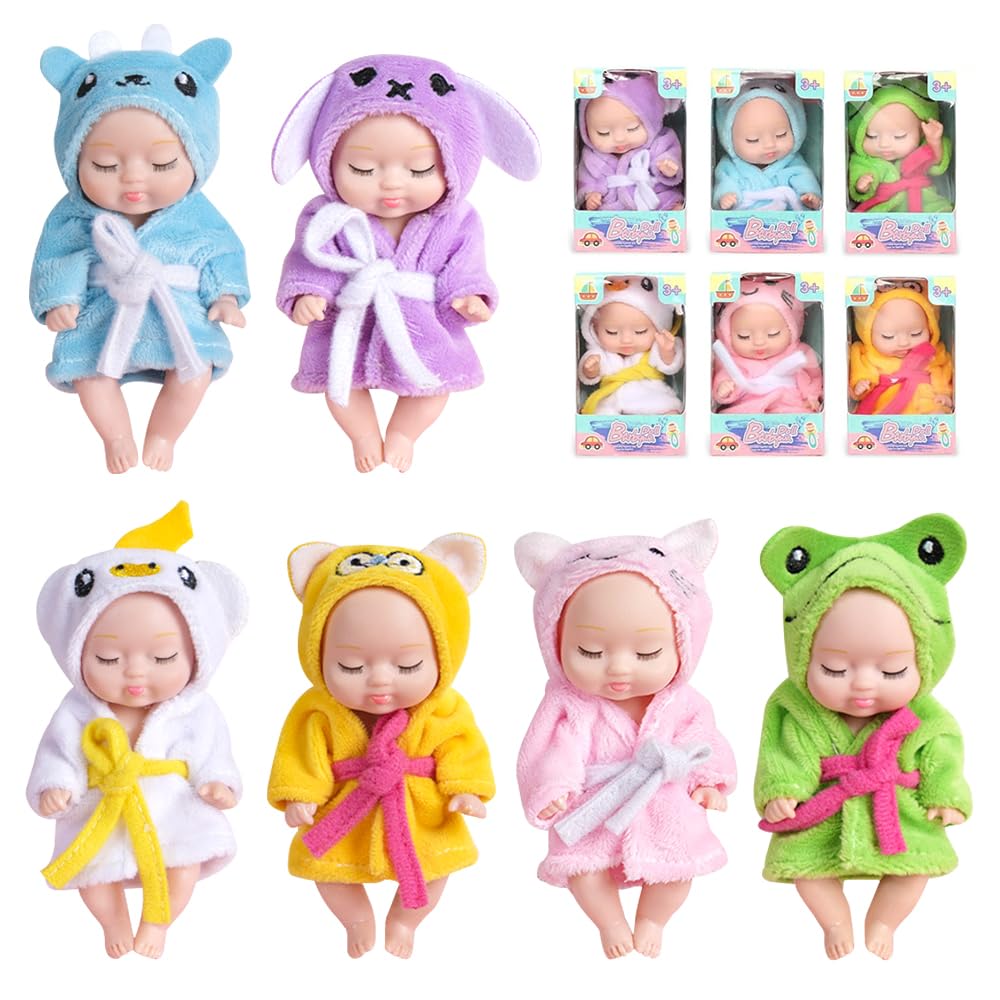 Mini Reborn Dolls, 6 Pcs Sleeping Rebirth Dolls with Bathrobe, 4 inch Miniature Reborn Doll Toys, Realistic Baby Doll, Newborn Baby Doll, Mini Reborn Cute Baby Dolls Gift for Girls Boys Kids