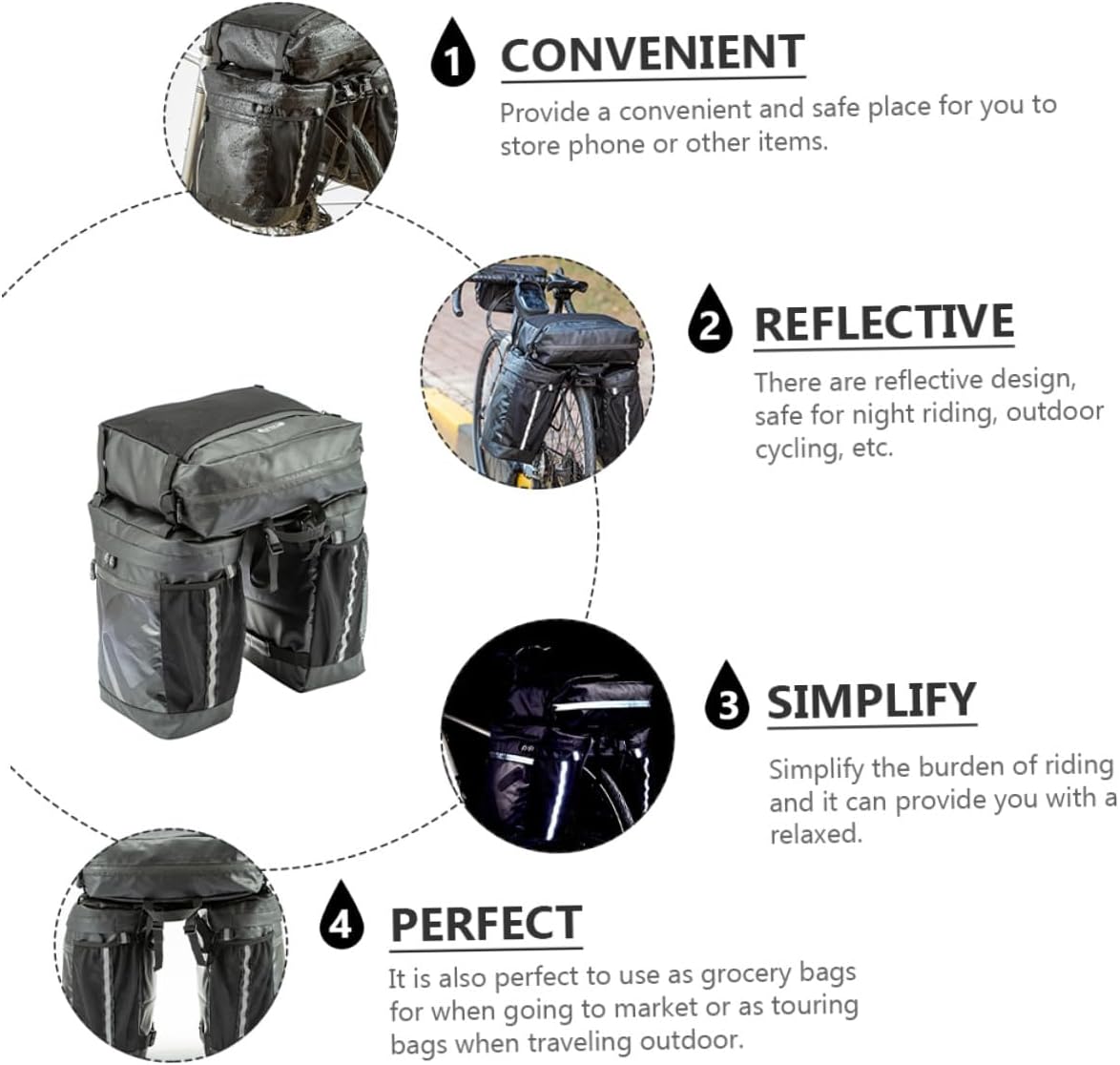 VICASKY Bicycles Rear Saddle Bag 50l Waterproof Cycling Pannier Bag Mountain Bike Carry for Long-distance Touring and Commuting