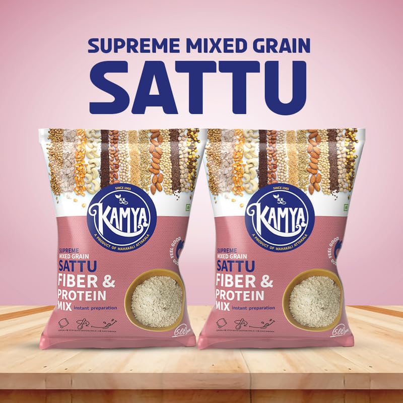 Image of KK Kamya Supreme Mixed Grain Sattu | Natural Powder with High Protein and Fiber | 100% Natural Nutrition | Cereals & Nuts Sattu Drink (Pack of 4x500g.=2Kg.)