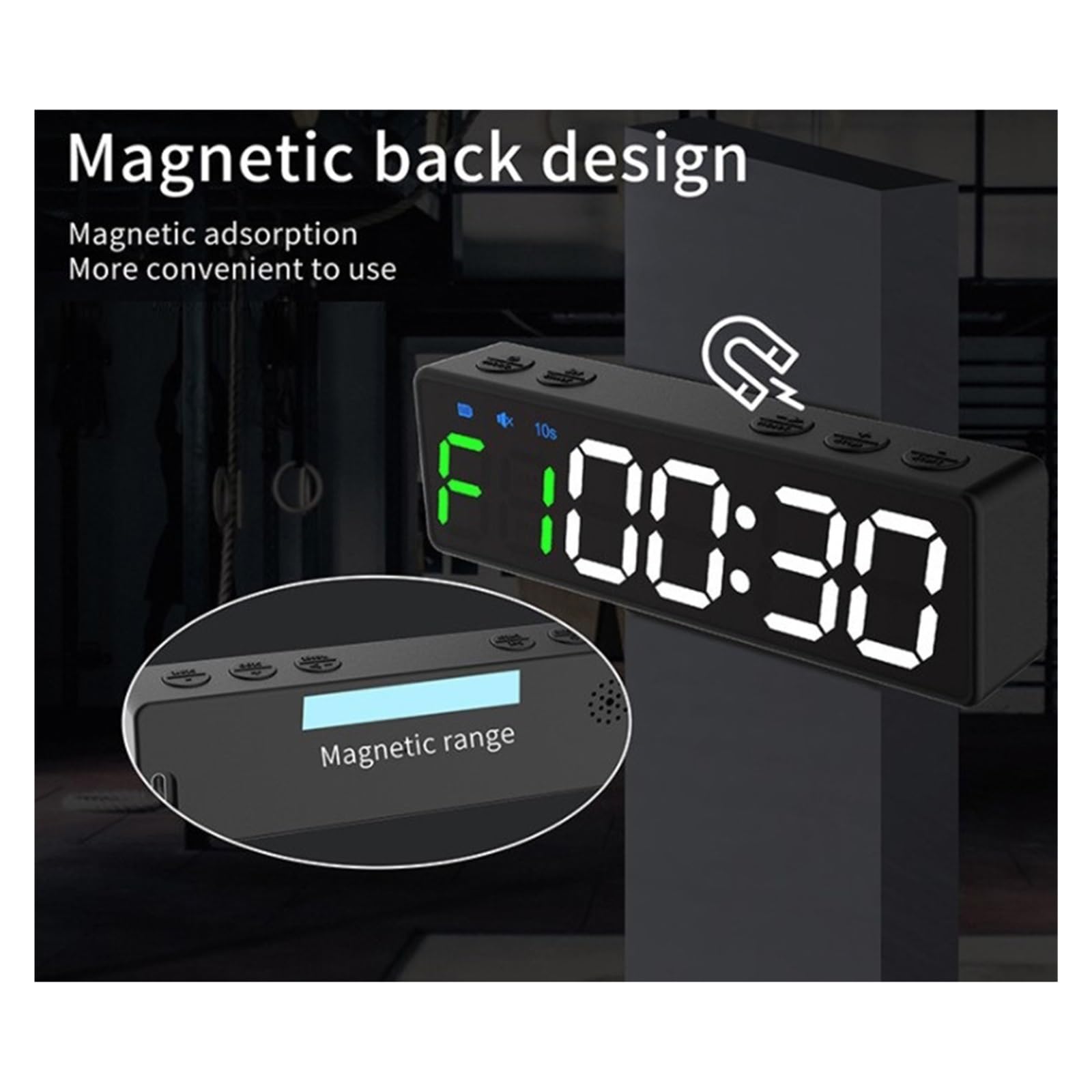 Timer da palestra portatile Intervallo timer Allenamento Fitness Orologio Conto alla rovescia/SU/Cronometro Magnetico e ricaricabile tite USB