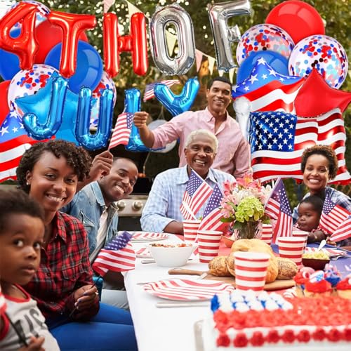 Image of 4th Of July Balloons 16 Inch, American Flag Balloons, 12 Inch Red White Blue Balloon And Star Balloon For Presidents, Patriotic, 4th Of July Decorations