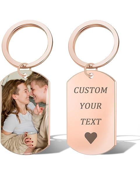 QYH Custom Keychain with Picture - Personalized Key Chain Laser Engraved Photo Text Gold Keychains Customized Gifts for Men