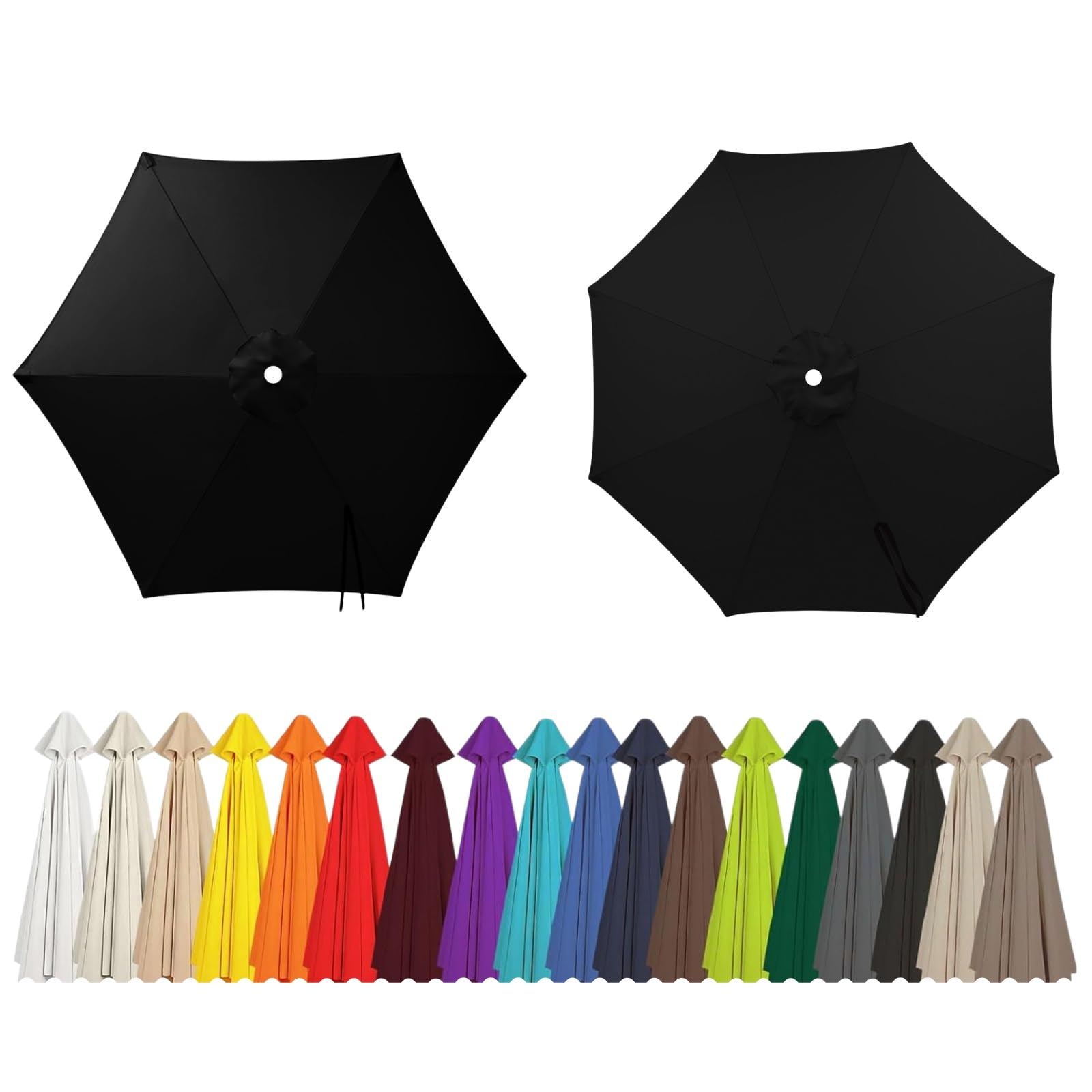 2m 2.5m 2.7m 3.0m 4.0m Replacement Parasol Canopy 6/8 Arms, UV30+ Waterproof Garden Umbrella Parasol Cover, Large Canopy Sun Beach Umbrellas for Garden Patio Pool(Black,6-RIBS-7.1FT/2.15m)