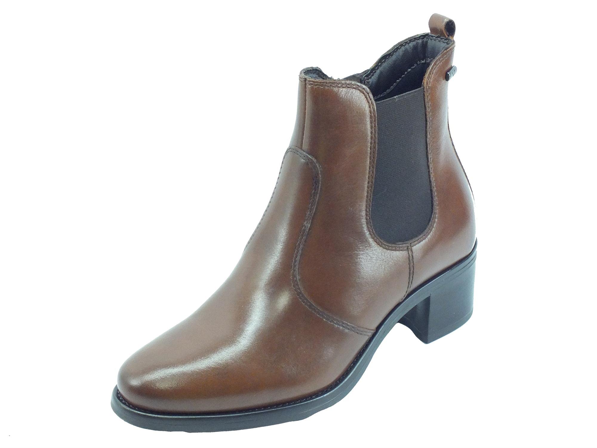 Valleverde 47615 Vitello Marrone Tronchetti Eleganti per Donna in Pelle con Lampo ed Elastico
