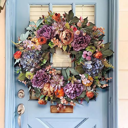 WANNA-CUL-24-Inch-Spring-Wreath-for-Front-Door-With-Blue-Hydrangea-Purple-Orange-Peony-and-Pumpkins-Fall-Decoration-for-Home-Large-Autumn-Decor WANNA CUL 24 Inch Spring Wreath for Front Door With Blue Hydrangea Purple Orange Peony and Pumpkins Fall Decoration for Home Large Autumn Decor
