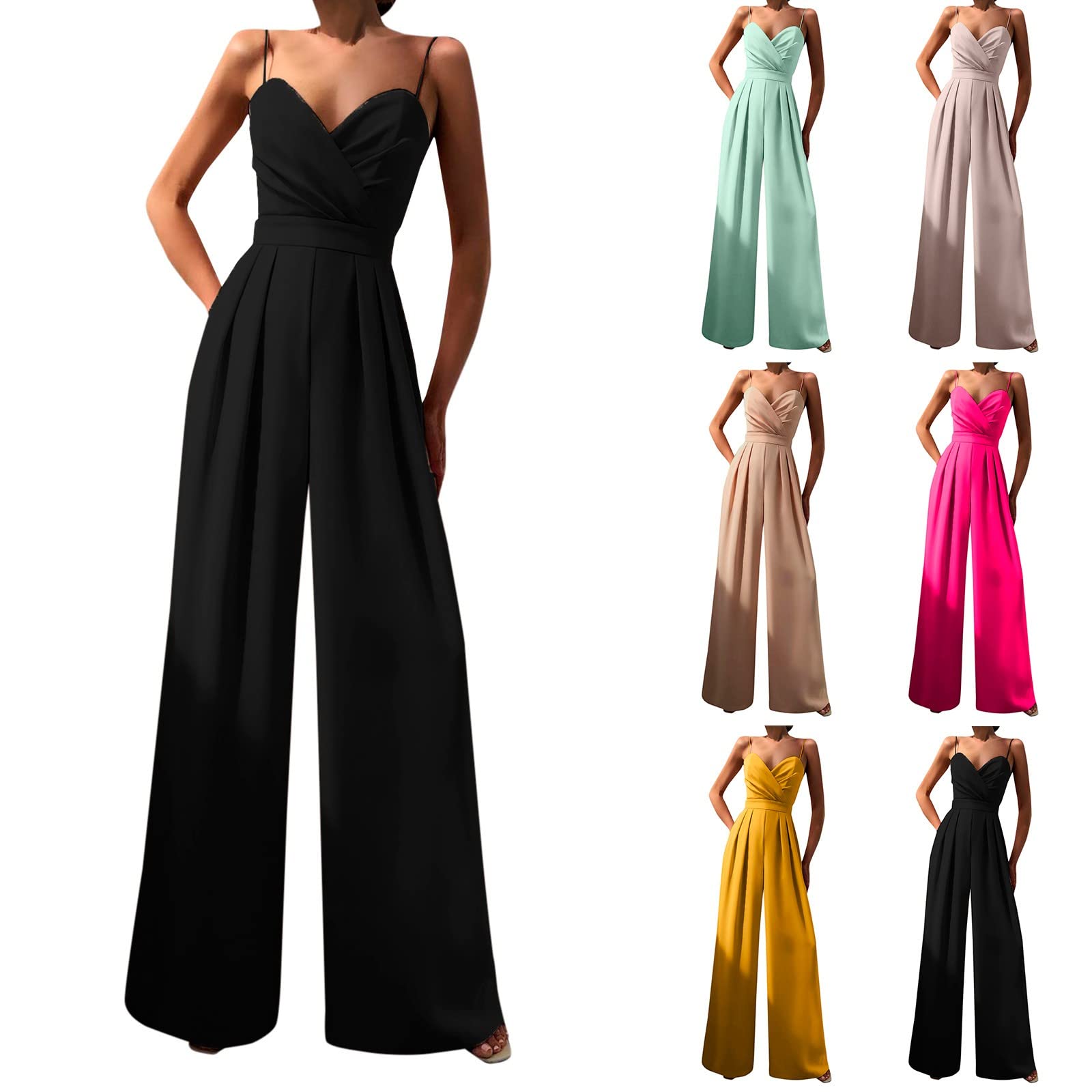 Jumpsuit Donna Elegante Da Sera Jumpsuit Tutina Tute Larghe a Gamba Larga Tuta Lunga Abito Senza Maniche Jumpsuit Retro Pantaloni Larghi Jumpsuit Cocktail Overall Cerimonia Con Maniche Corte
