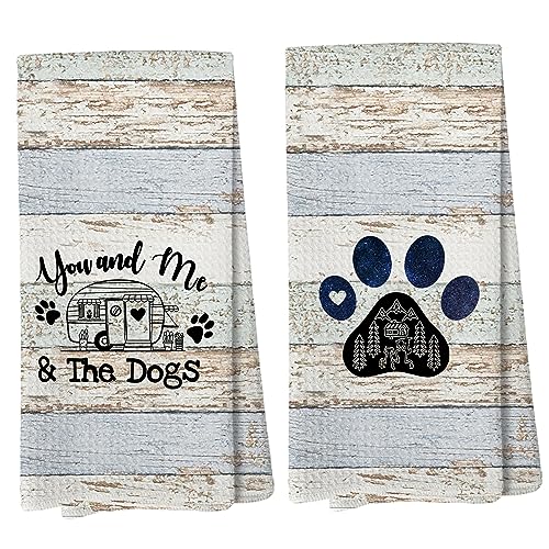 Liosei You and Me and The Dogs Camping Kitchen Towels, Camping Dish Towels, Dog Kitchen Towel, Camper Gifts for Women Men, RV Decor, Campsite Decor, Camping Supplies for RV Campers 16x24 in Set of 2