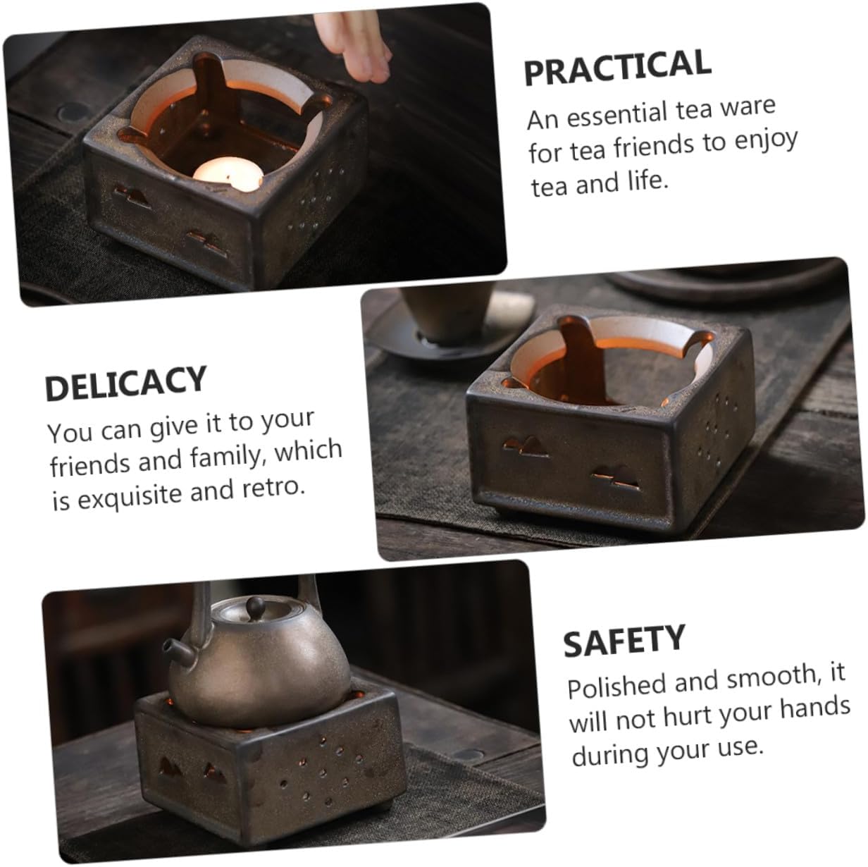 Vintage Ceramic Teapot Warmer Stable Non-Slip Base Retro Tea Pot Heating Stove Even Temperature Control Smooth Polished Surface Essential Tea Heater